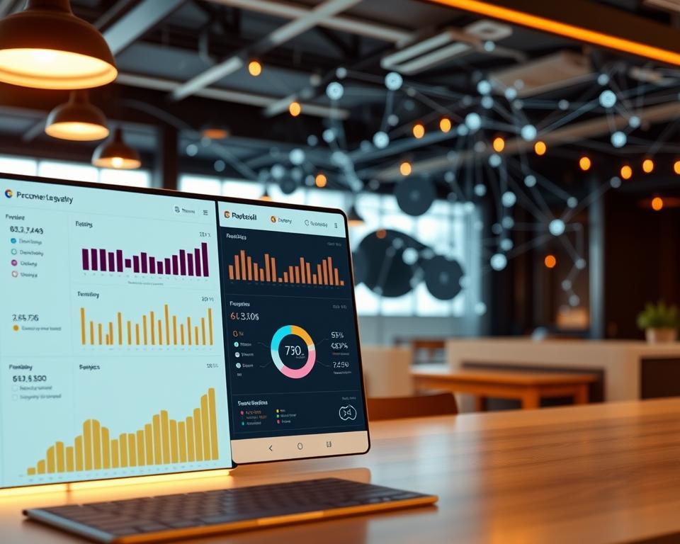 A sleek and modern software interface showcasing a comprehensive digital loyalty management system. In the foreground, a minimalist dashboard displays key metrics and analytics, bathed in warm, ambient lighting. The middle ground features intuitive customer segmentation tools and personalized engagement workflows. In the background, a network of connected devices and data streams visualize the real-time insights powering the loyalty platform. The overall mood is one of efficiency, data-driven decision making, and seamless customer experiences. A sleek and modern software interface showcasing a comprehensive digital loyalty management system. In the foreground, a minimalist dashboard displays key metrics and analytics, bathed in warm, ambient lighting. The middle ground features intuitive customer segmentation tools and personalized engagement workflows. In the background, a network of connected devices and data streams visualize the real-time insights powering the loyalty platform. The overall mood is one of efficiency, data-driven decision making, and seamless customer experiences.