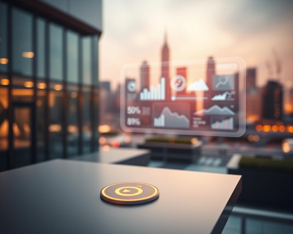 An elegant digital loyalty platform in a sleek, minimalist design. In the foreground, a smooth user interface with intuitive icons and a pulsing reward badge. The middle ground features a modern, holographic dashboard displaying customer insights and engagement metrics. In the background, a blurred cityscape glowing with neon accents, symbolizing the platform's integration with the digital world. Soft, diffused lighting casts a warm, inviting atmosphere, reflecting the platform's ability to foster deeper customer connections. The scene conveys a sense of innovation, seamless user experience, and the evolution of loyalty programs in the digital age. An elegant digital loyalty platform in a sleek, minimalist design. In the foreground, a smooth user interface with intuitive icons and a pulsing reward badge. The middle ground features a modern, holographic dashboard displaying customer insights and engagement metrics. In the background, a blurred cityscape glowing with neon accents, symbolizing the platform's integration with the digital world. Soft, diffused lighting casts a warm, inviting atmosphere, reflecting the platform's ability to foster deeper customer connections. The scene conveys a sense of innovation, seamless user experience, and the evolution of loyalty programs in the digital age.