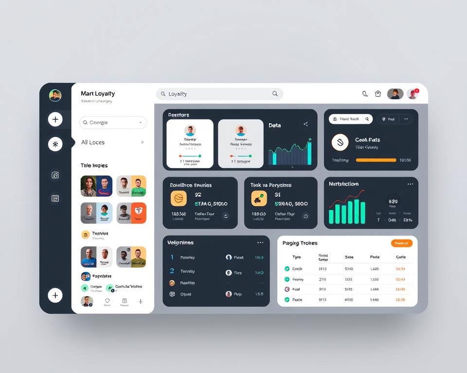 Sleek and modern loyalty application interface, showcasing a clean dashboard with customizable tiles, intuitive navigation, and data visualization tools. The application is set against a minimalist backdrop of soft gray tones, with subtle lighting accents that highlight the crisp edges and vibrant color palette of the user interface elements. The overall impression conveys a sense of efficiency, user-friendliness, and a seamless digital experience tailored to the needs of a modern business. Sleek and modern loyalty application interface, showcasing a clean dashboard with customizable tiles, intuitive navigation, and data visualization tools. The application is set against a minimalist backdrop of soft gray tones, with subtle lighting accents that highlight the crisp edges and vibrant color palette of the user interface elements. The overall impression conveys a sense of efficiency, user-friendliness, and a seamless digital experience tailored to the needs of a modern business.